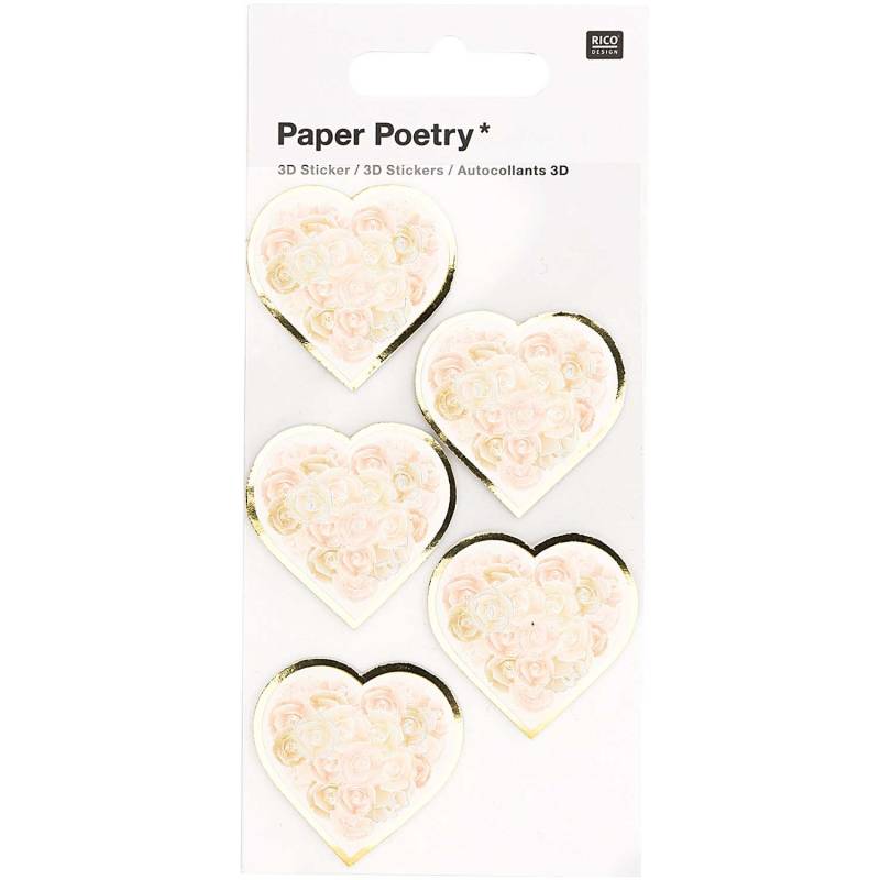 Rico Design Paper Poetry 3D-Sticker Herzen mit Rosen weiß 5 Stück von Rico Design