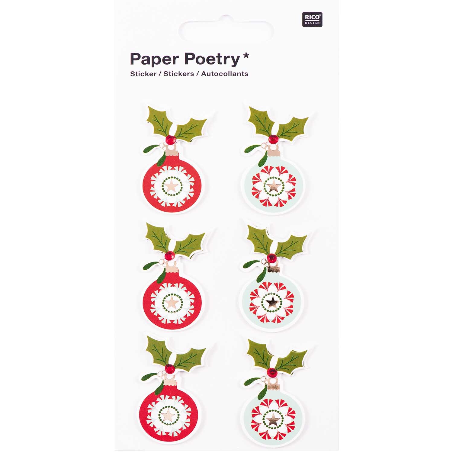 Paper Poetry 3D Sticker Kugeln rot-mint Hot Foil von Rico Design