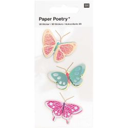 Paper Poetry 3D-Sticker Schmetterlinge gemustert 3 Stück von Rico Design
