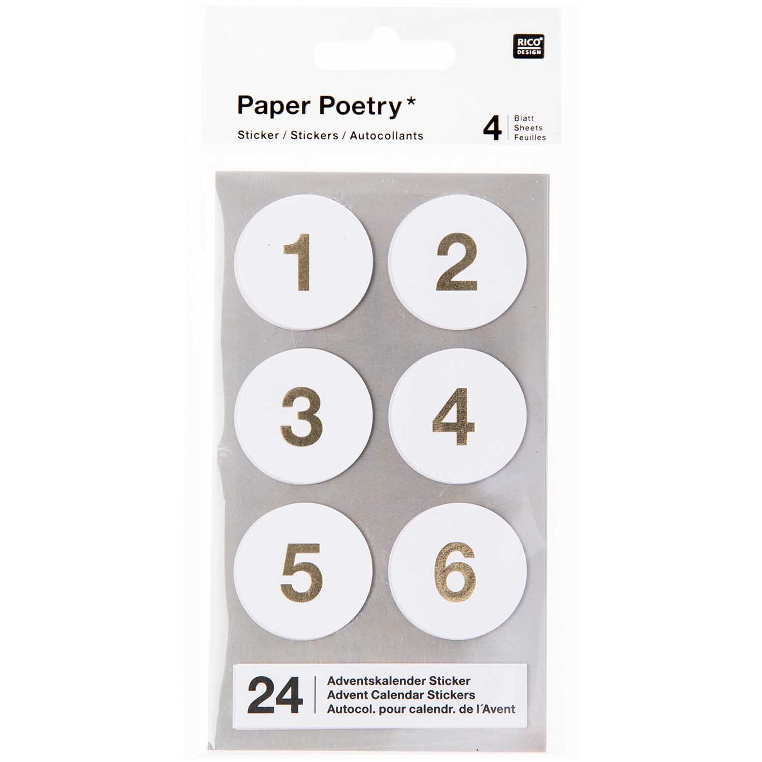 Rico Design Paper Poetry Adventskalender Sticker Zahlen 1-24 Weiß von Rico Design