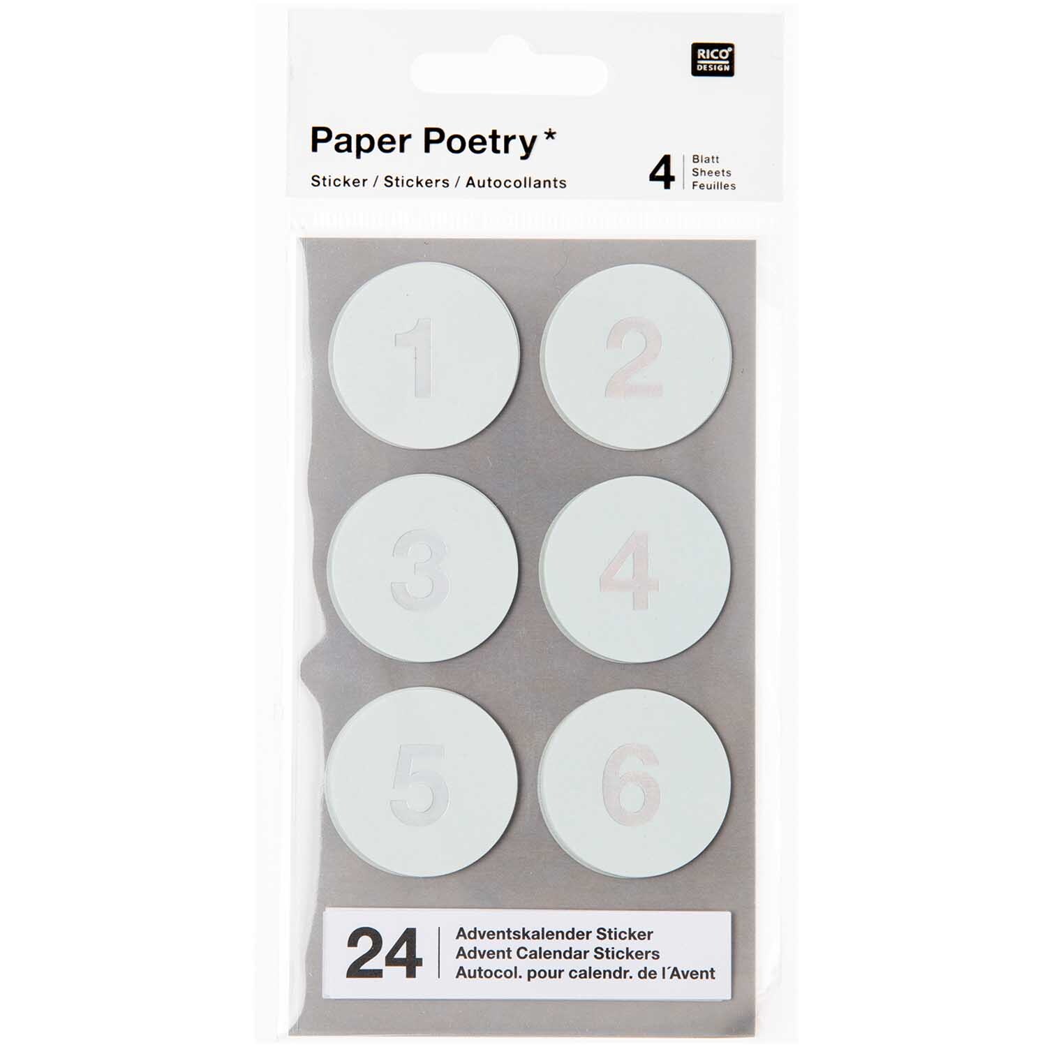 Rico Design Paper Poetry Adventskalender Sticker Zahlen 1-24 Mint von Rico Design