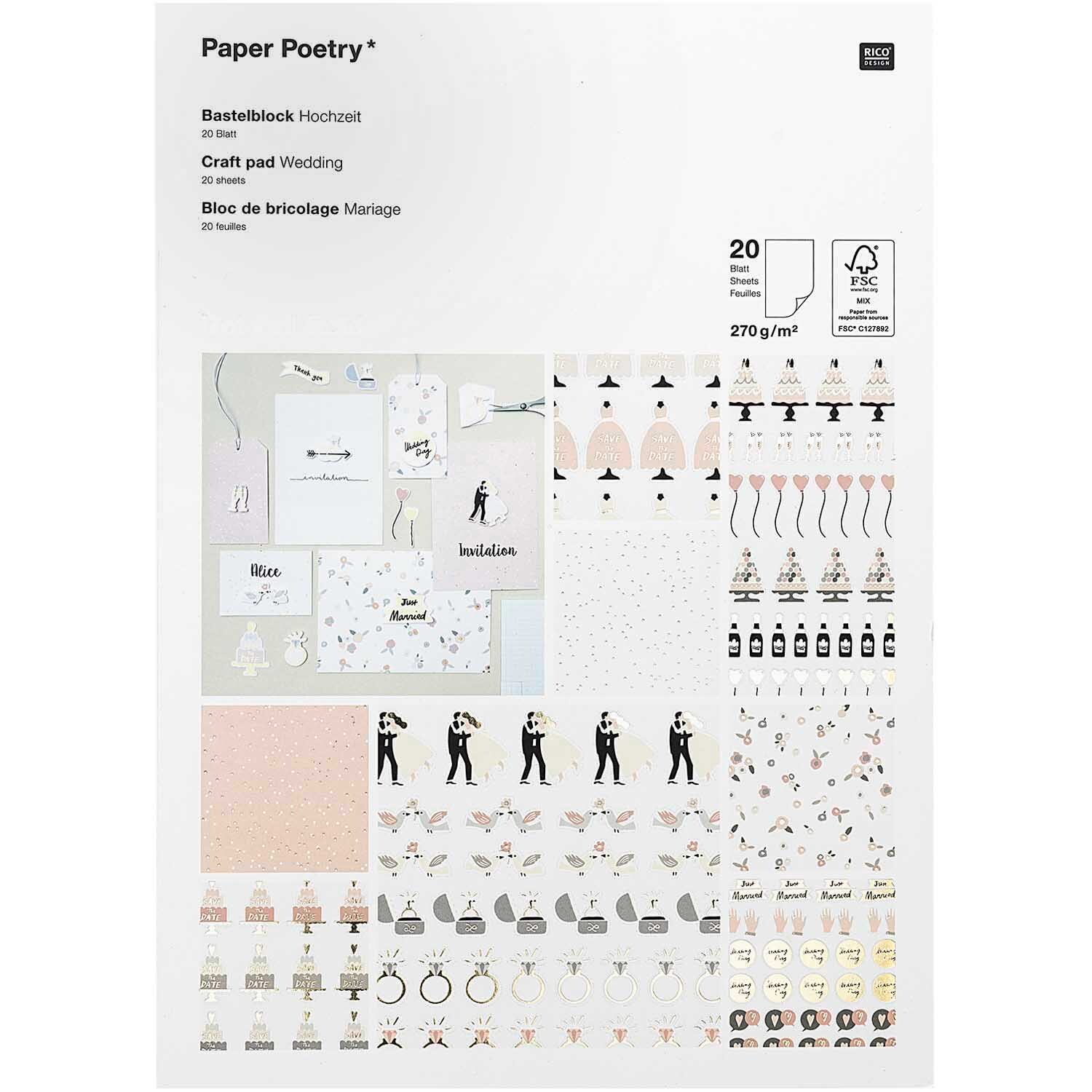 Paper Poetry Bastelblock Hochzeit 20 Blatt Paper Poetry Bastelblock Hochzeit 20 Blatt von Rico Design