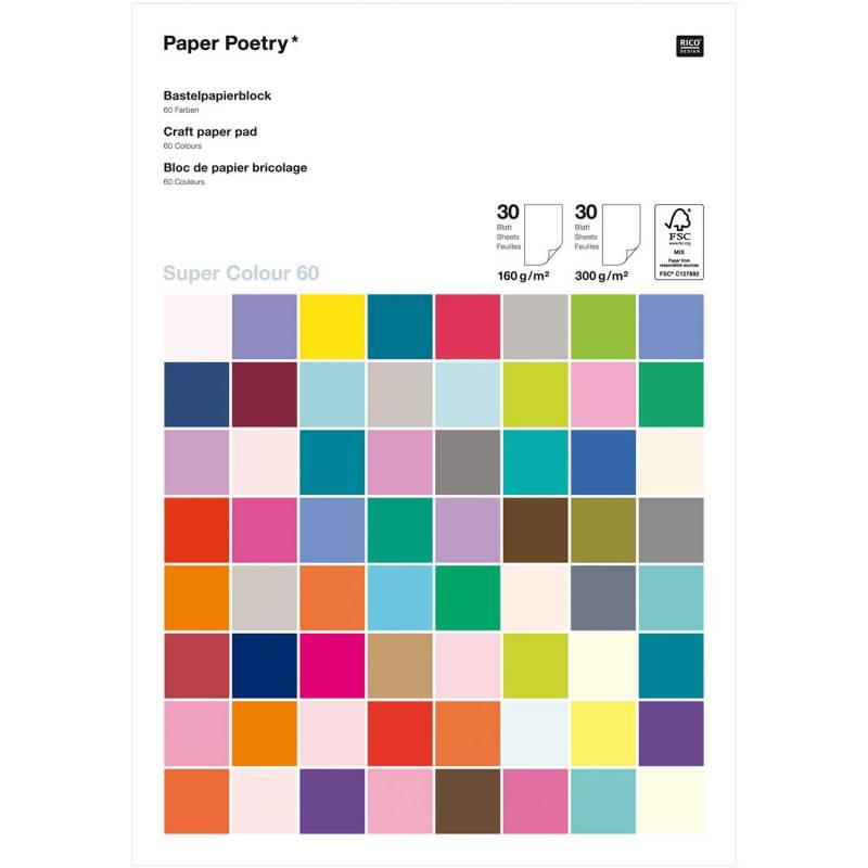 Paper Poetry Bastelblock Super Colour A4  60 Blatt von Rico Design