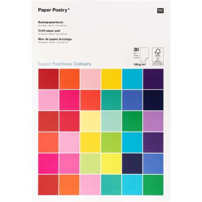Paper Poetry Bastelblock Super Rainbow Colours A4 180g/m² 30 Blatt von Rico Design