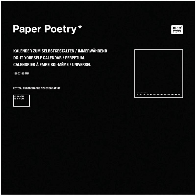 Paper Poetry Bastelkalender immerwährend schwarz 16x16cm von Rico Design