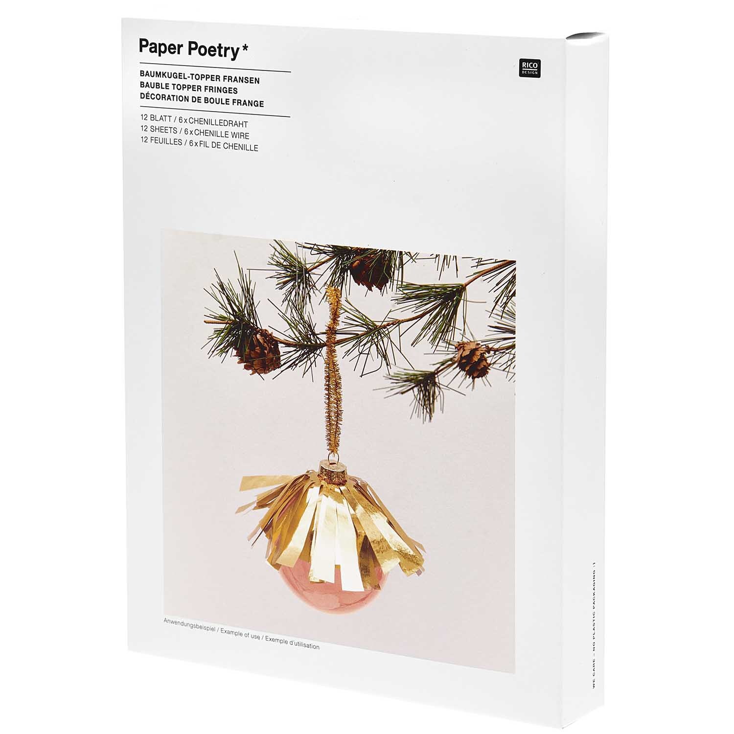 Paper Poetry Christbaumkugel-Topper Fransen gold 6 Stück von Rico Design