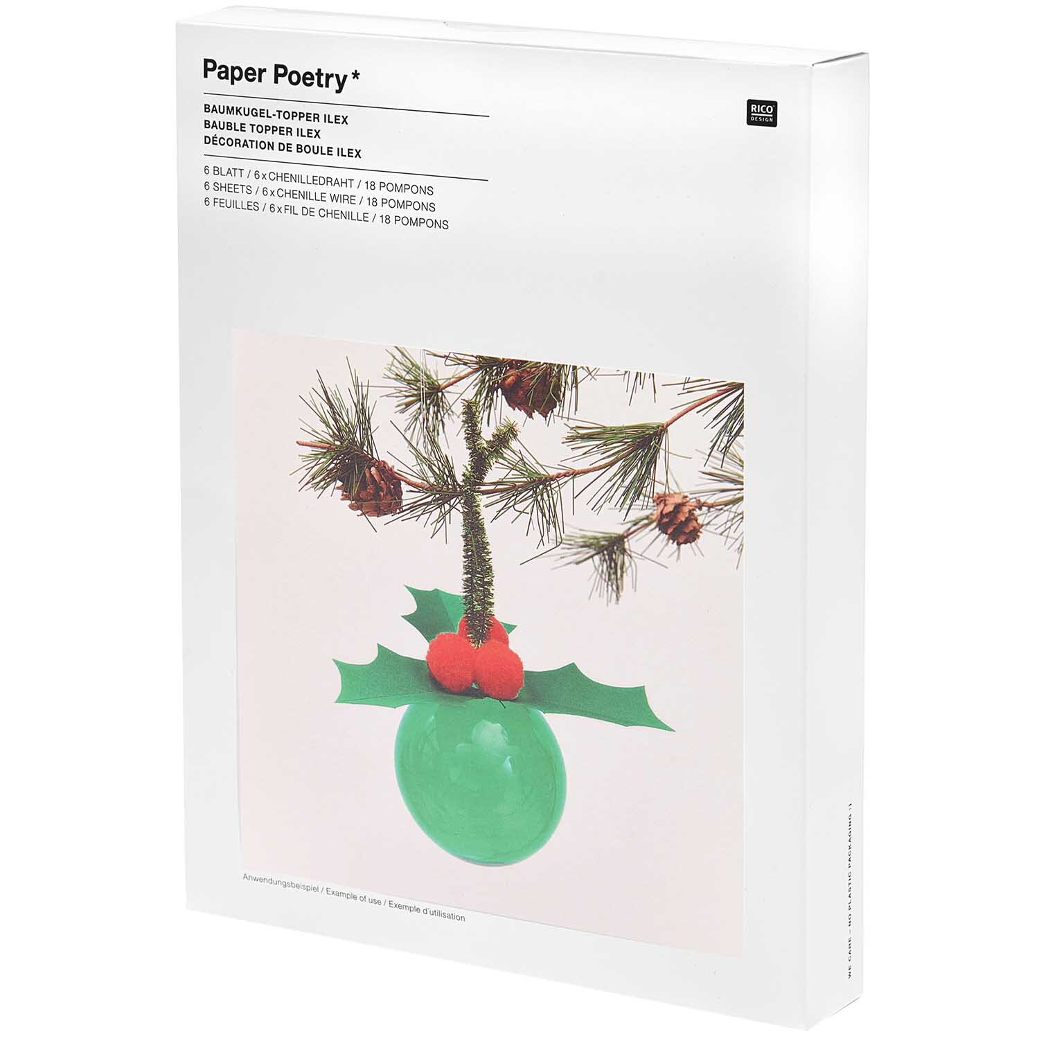 Paper Poetry Christbaumkugel-Topper Ilex grün 6 Stück von Rico Design
