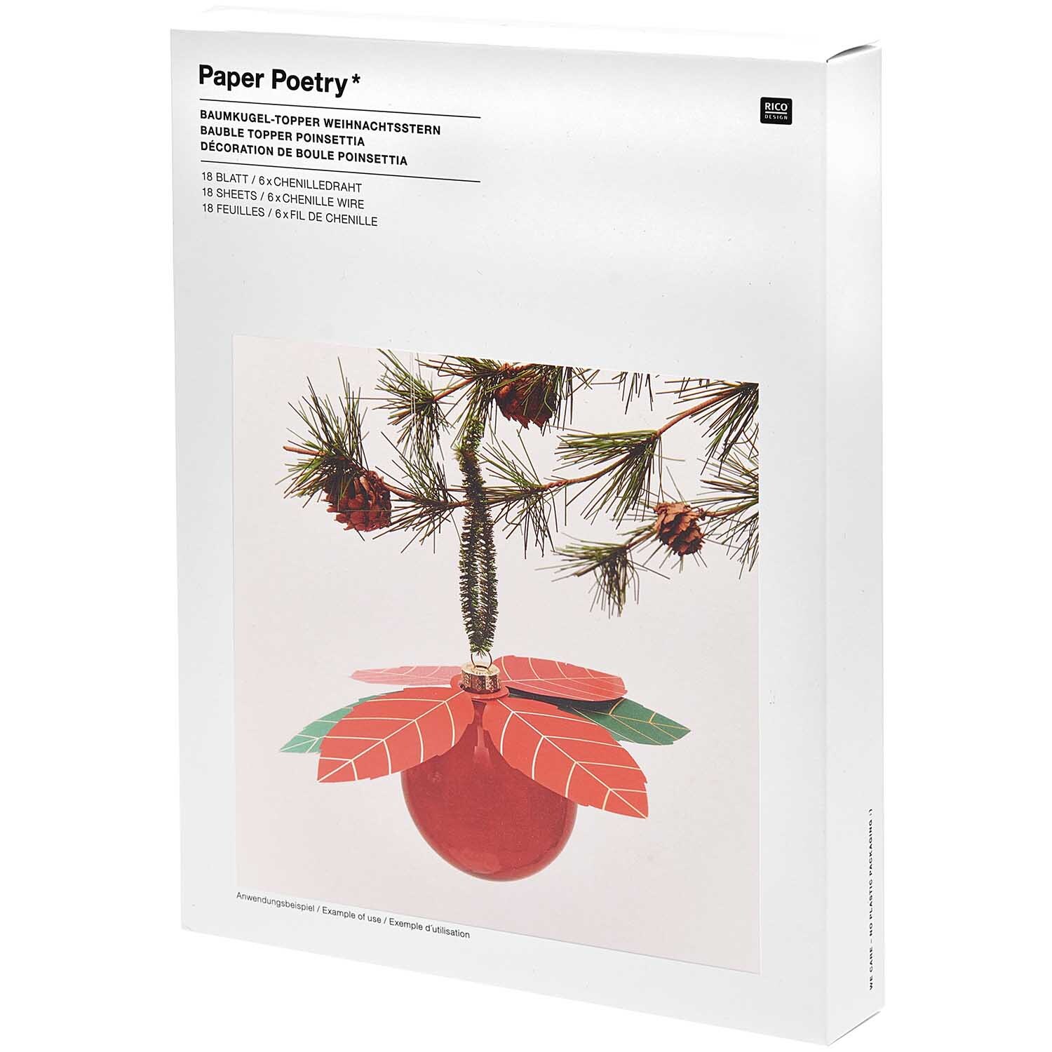Paper Poetry Christbaumkugel-Topper Weihnachtsstern 6 Stück von Rico Design