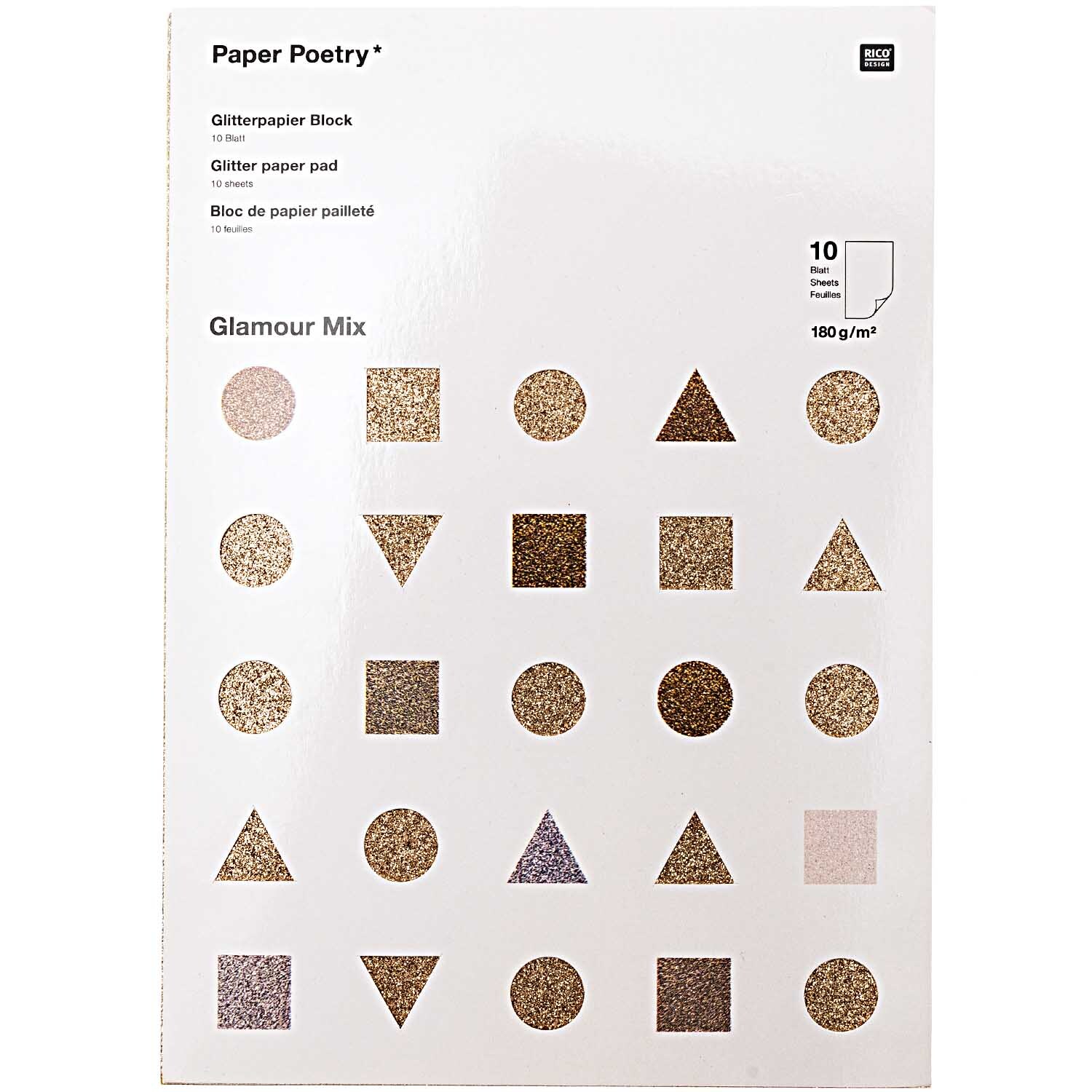 Paper Poetry Glitterpapierblock Glamour Mix DIN A4 10 Blatt von Rico Design