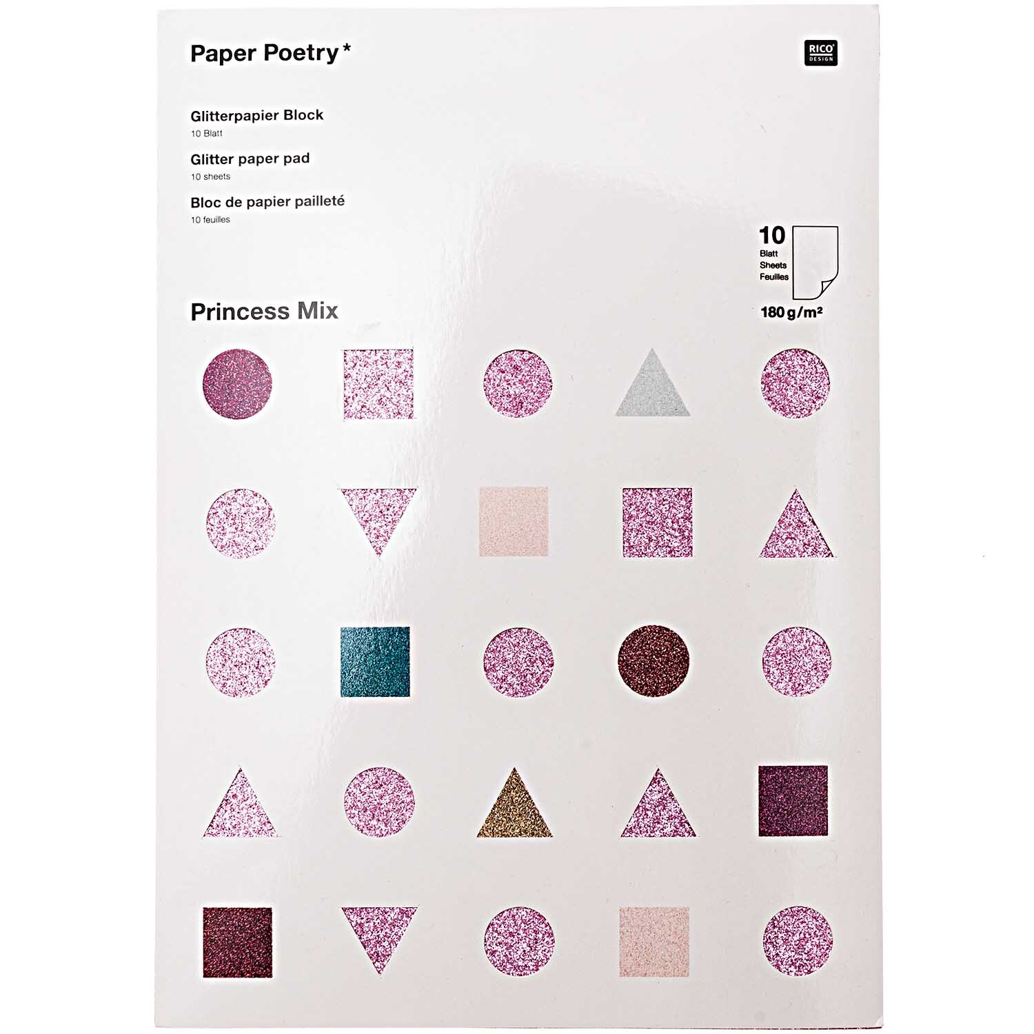 Paper Poetry Glitterpapierblock Princess Mix DIN A4 10 Blatt von Rico Design