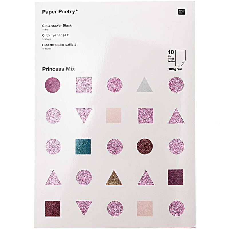Paper Poetry Glitterpapierblock Princess Mix DIN A4 10 Blatt von Rico Design