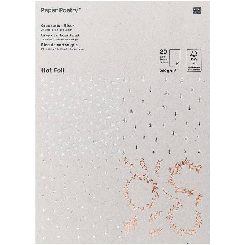 Paper Poetry Graukarton Block X-Mas Hot Foil 20 Blatt 250g/m² von Rico Design