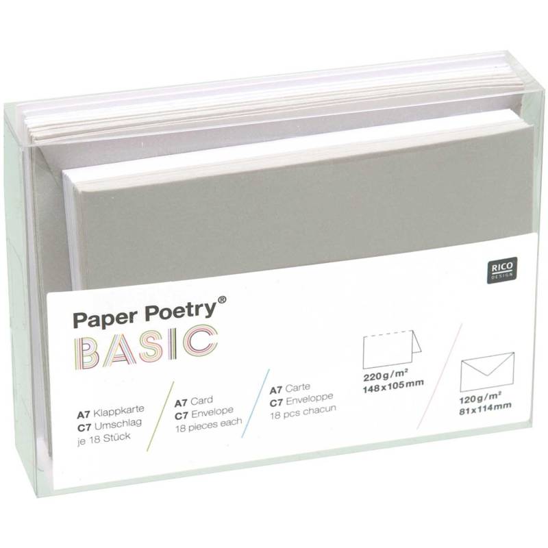 Paper Poetry Kartenset Basic weiß-grau C7 von Rico Design
