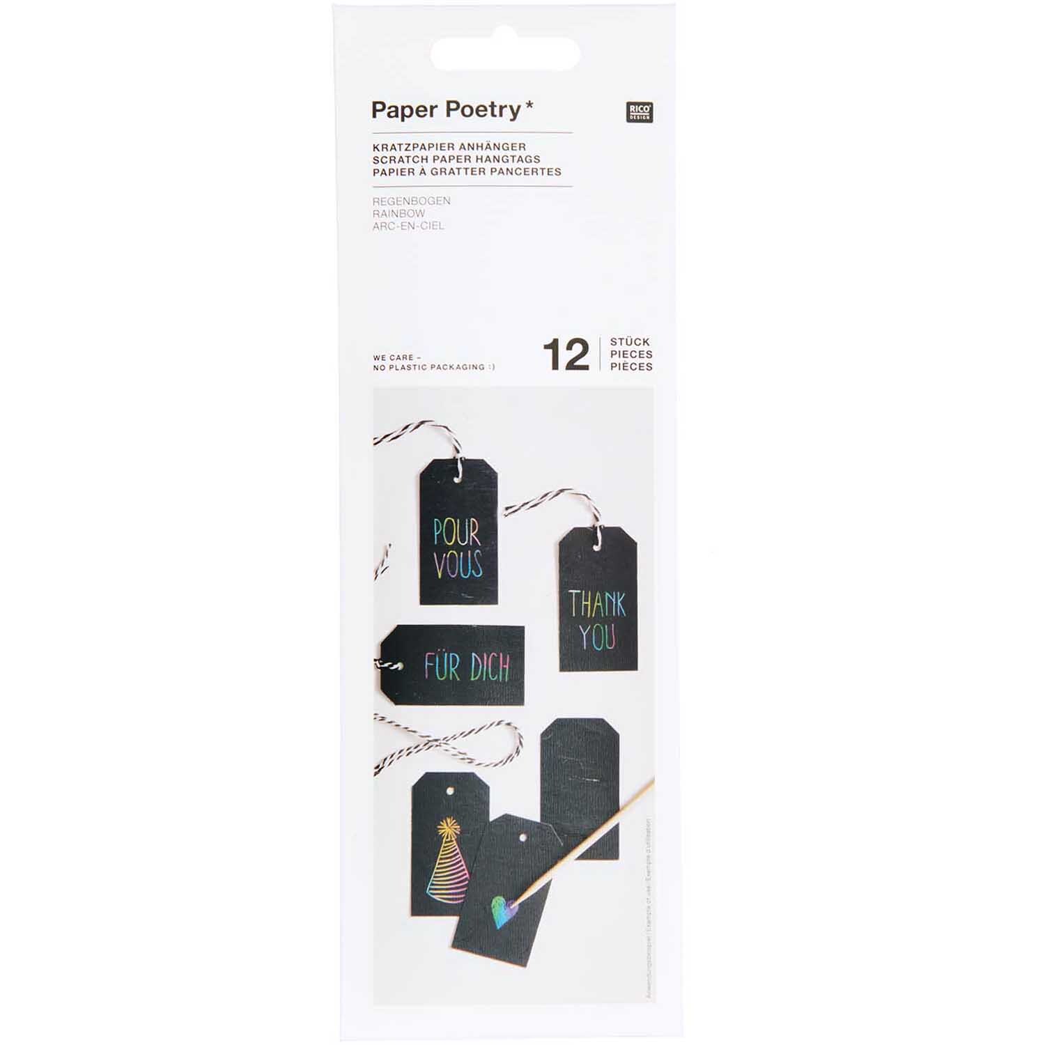 Rico Design Paper Poetry Kratzpapier Anhänger 12 Stück mit Holzkratzer von Rico Design