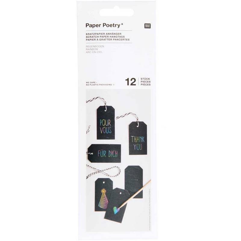 Rico Design Paper Poetry Kratzpapier Anhänger 12 Stück mit Holzkratzer von Rico Design