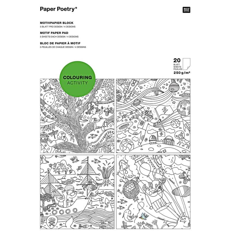Paper Poetry Motivpapier Block Colouring Activity 21x30cm 20 Blatt von Rico Design