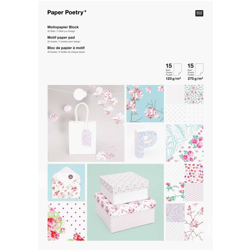 Paper Poetry Motivpapier Block Floral 21x30cm 30 Blatt von Rico Design