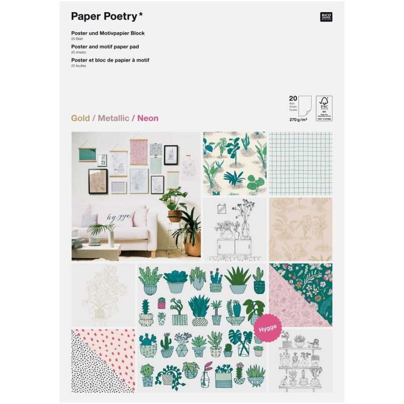 Paper Poetry Motivpapier Block Hygge DIN A3 20 Blatt von Rico Design