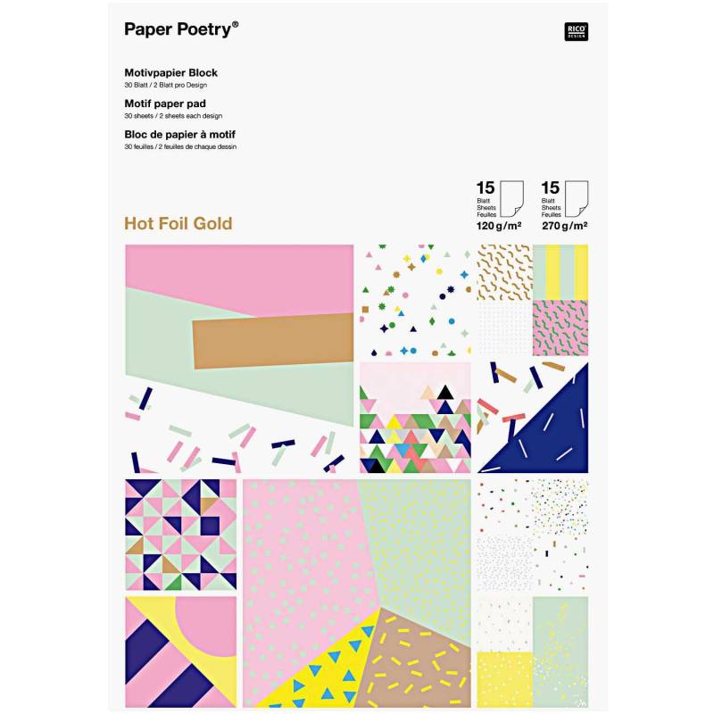 Paper Poetry Motivpapier Block Konfetti 21x30cm 30 Blatt Hot Foil von Rico Design