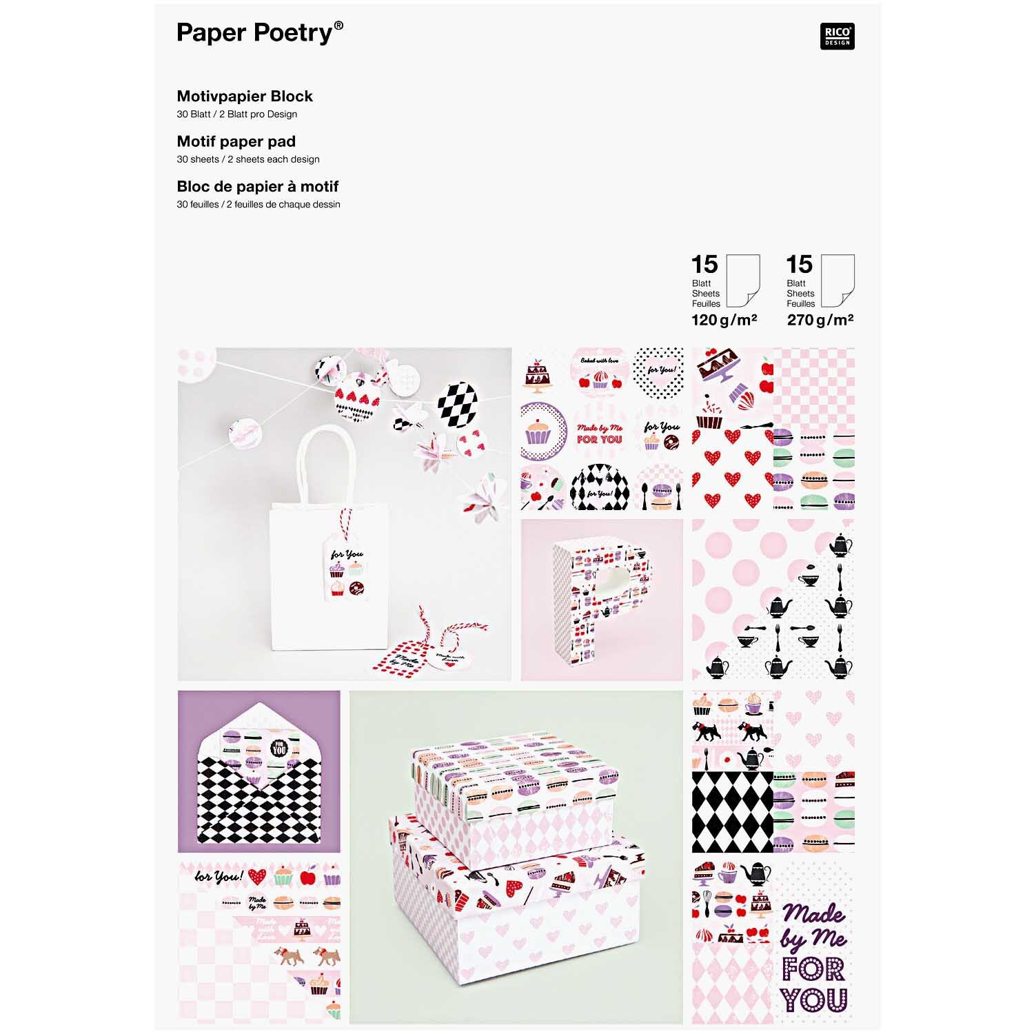 Paper Poetry Motivpapier Block Pattisserie 21x30cm 30 Blatt von Rico Design