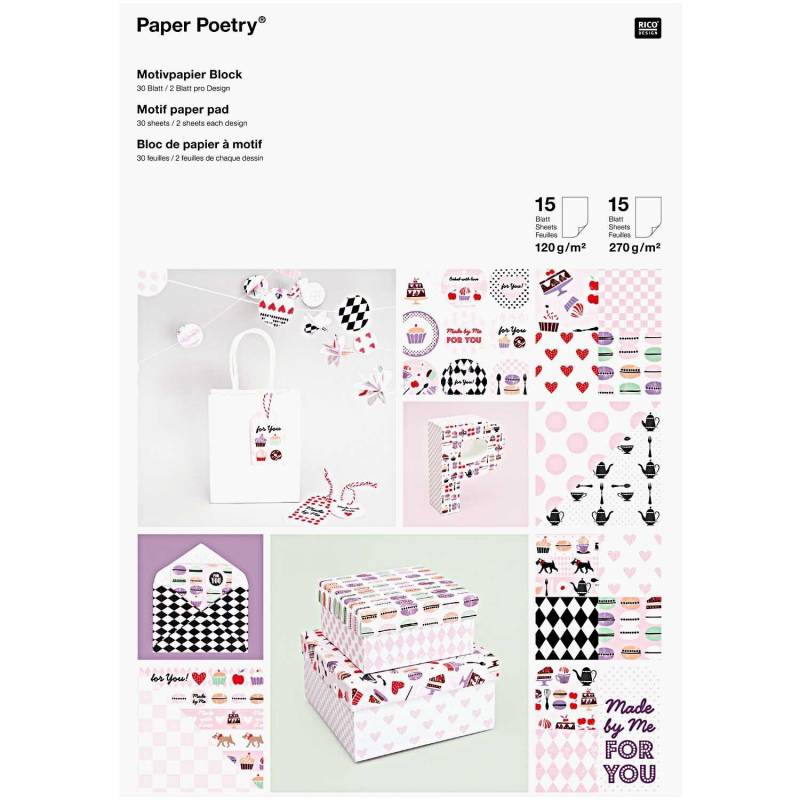 Paper Poetry Motivpapier Block Pattisserie 21x30cm 30 Blatt von Rico Design