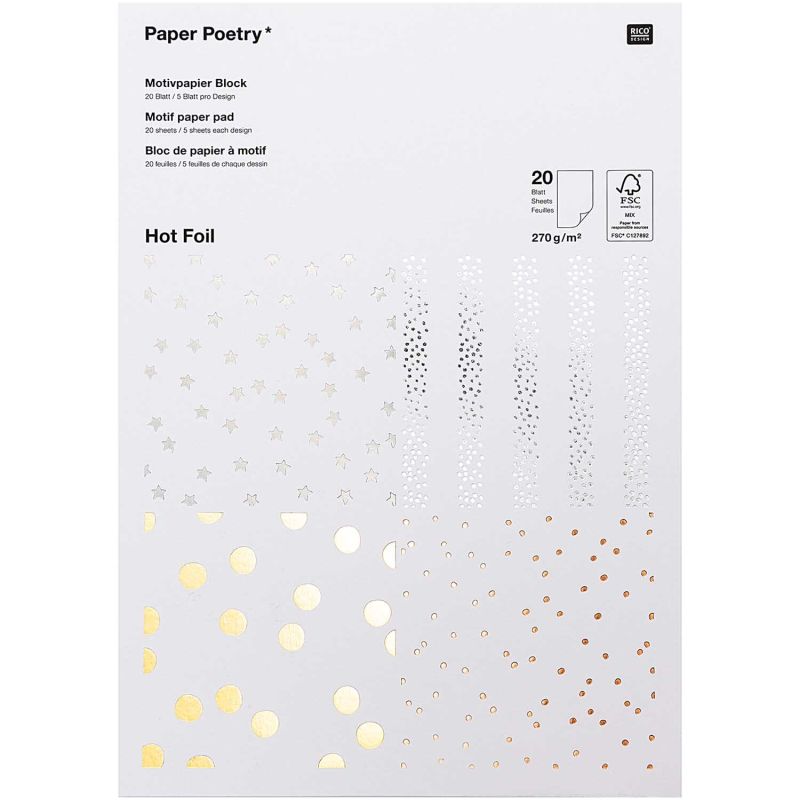 Paper Poetry Motivpapier Block Punkte 270g/m² 20 Blatt Hot Foil von Rico Design