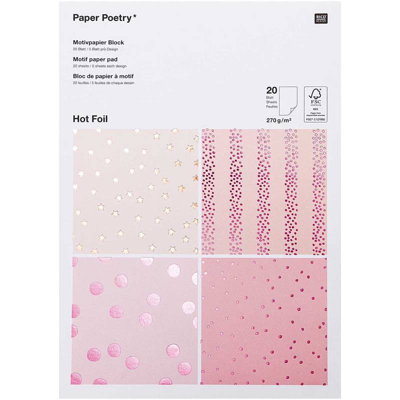 Paper Poetry Motivpapier Block beere 270g/m² 20 Blatt Hot Foil von Rico Design