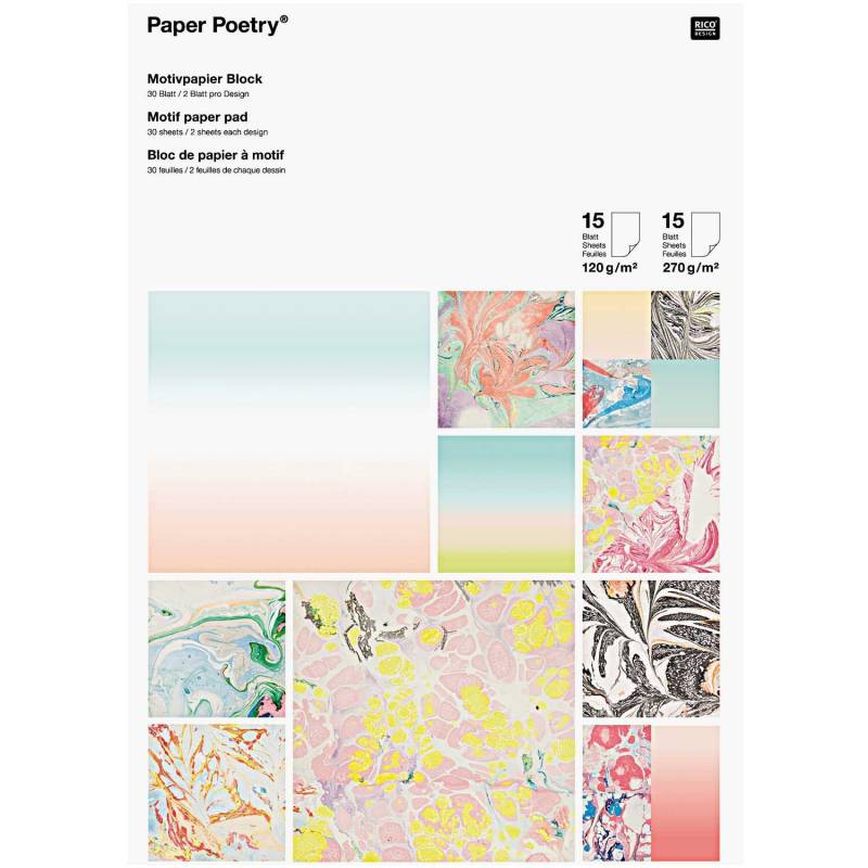 Paper Poetry Motivpapier Block marmoriert 21x30cm 30 Blatt von Rico Design