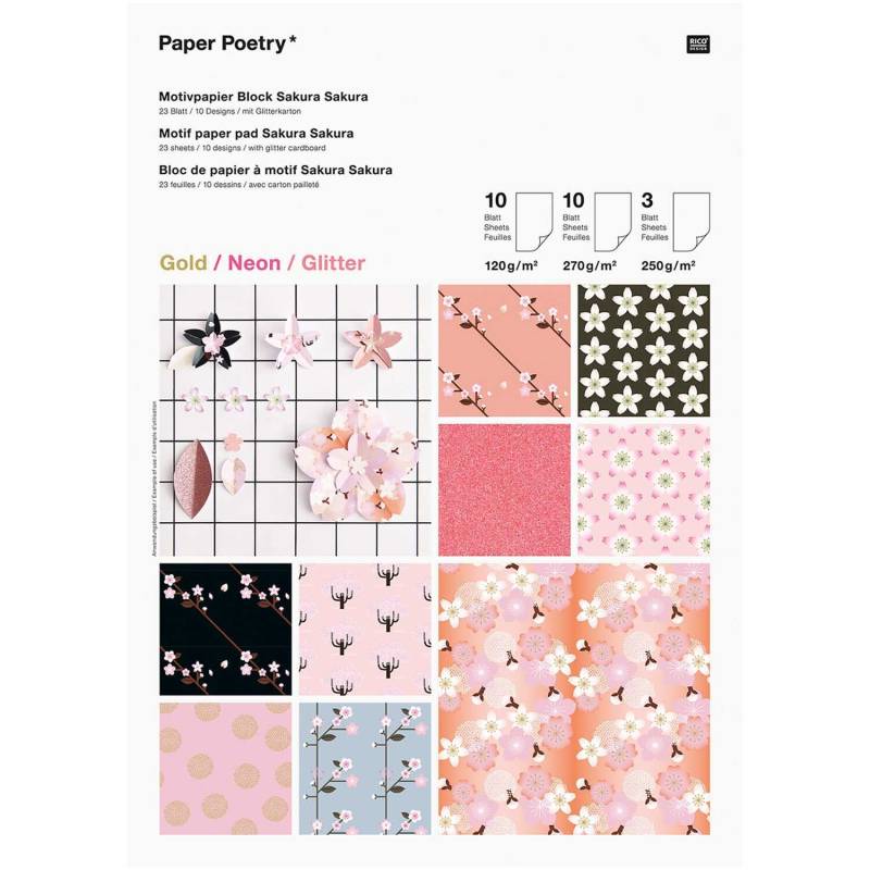 Paper Poetry Motivpapierblock Sakura Sakura 23 Blatt von Rico Design