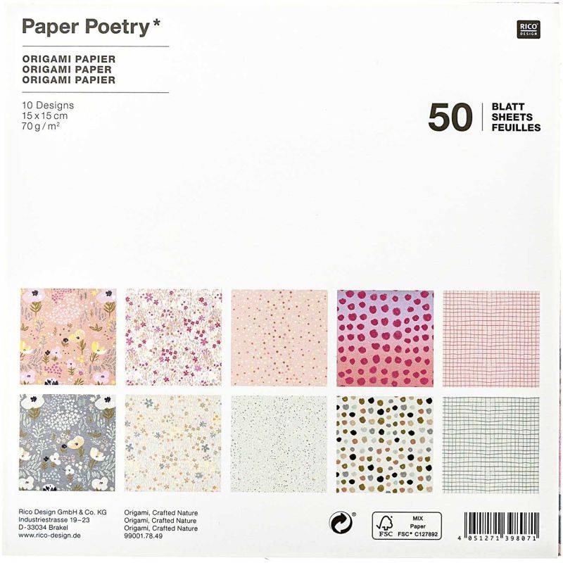 Paper Poetry Origami Crafted Nature 15x15cm 50 Blatt von Rico Design