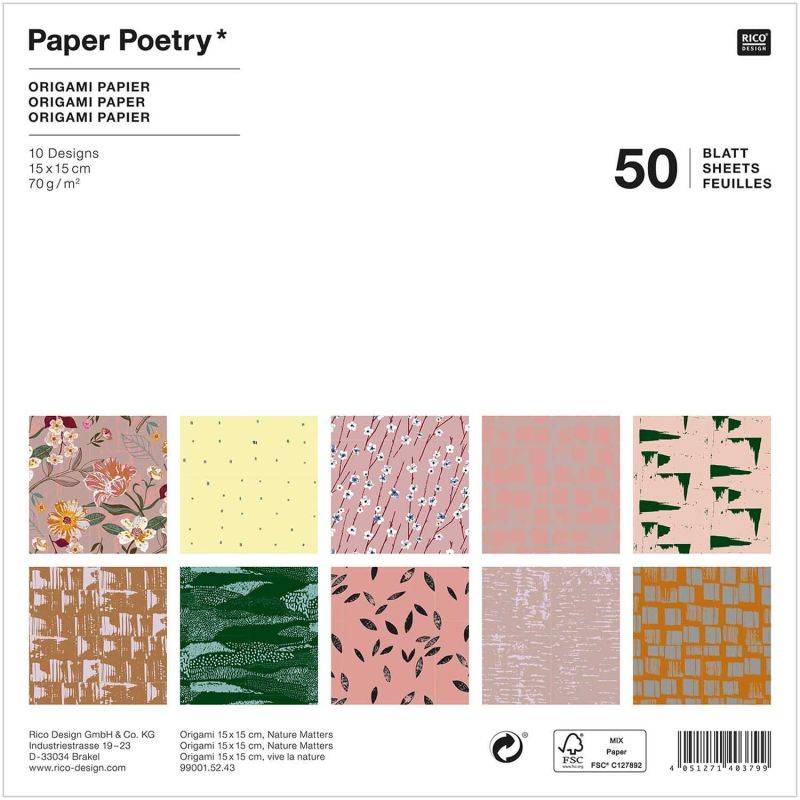 Paper Poetry Origami Nature Matters 15x15cm 50 Blatt von Rico Design