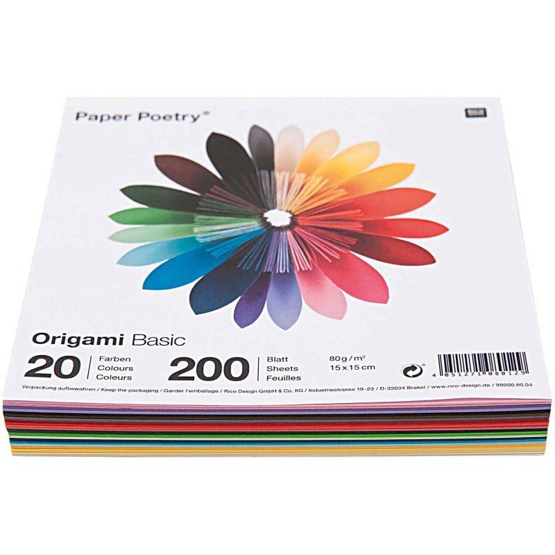 Paper Poetry Origami basic 15x15cm 200 Blatt 20 Farben von Rico Design