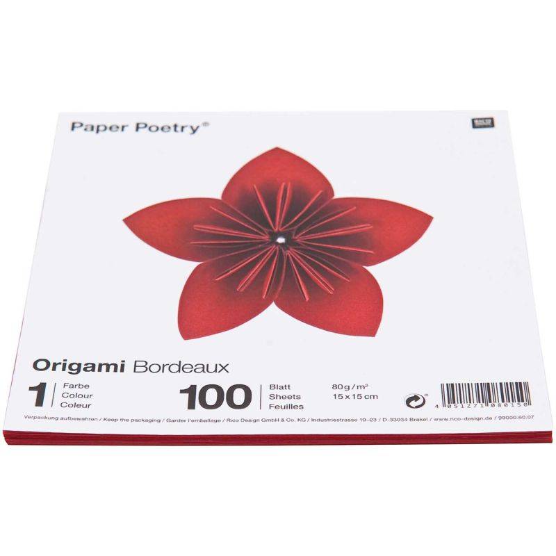 Paper Poetry Origami bordeaux 15x15cm 100 Blatt von Rico Design