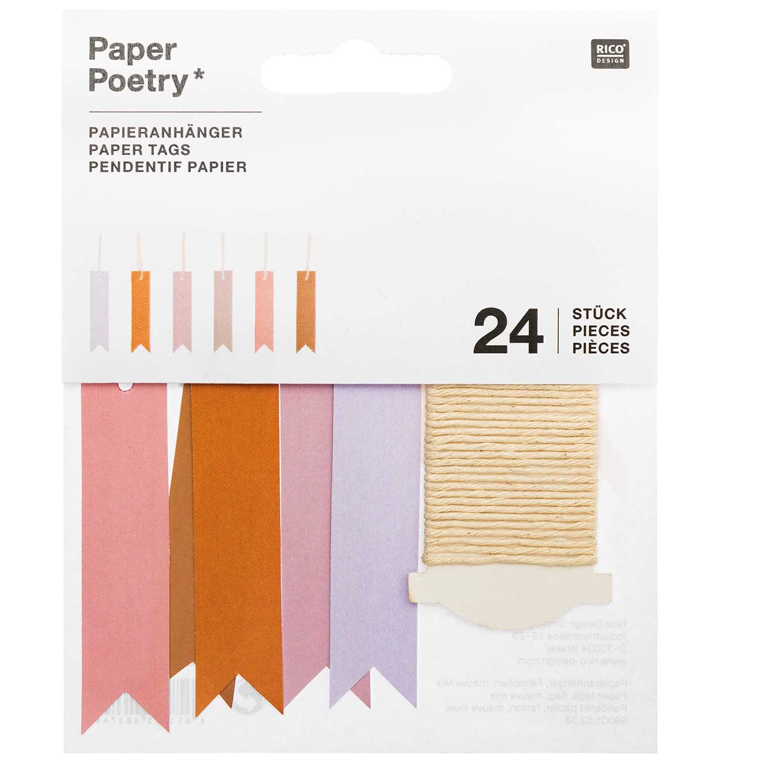 Rico Design Paper Poetry Papieranhänger Fähnchen mauve 1,5x6,5cm 24 Stück von Rico Design