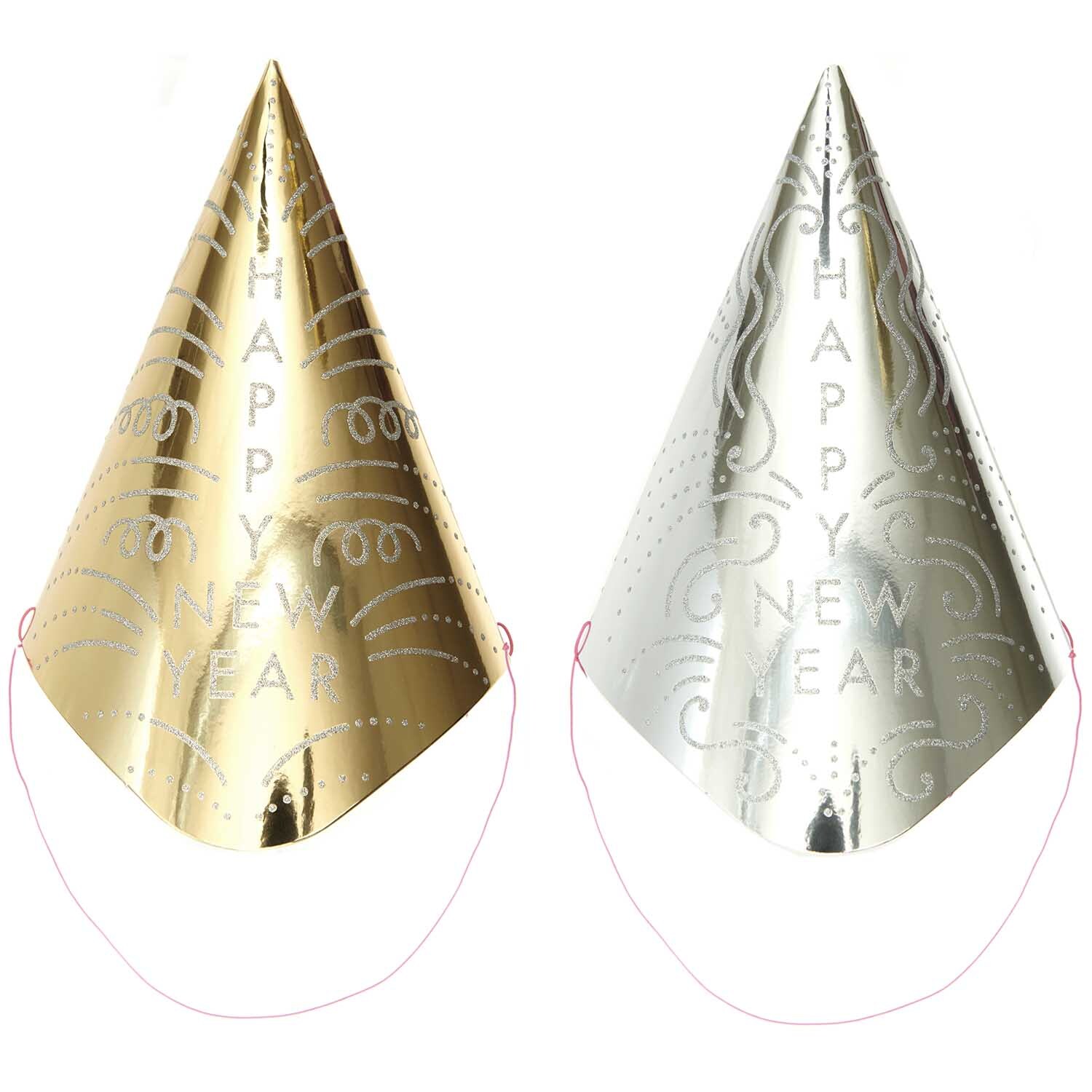 Paper Poetry Partyhüte Happy New Year silber/gold 15x24cm 6 Stück von Rico Design