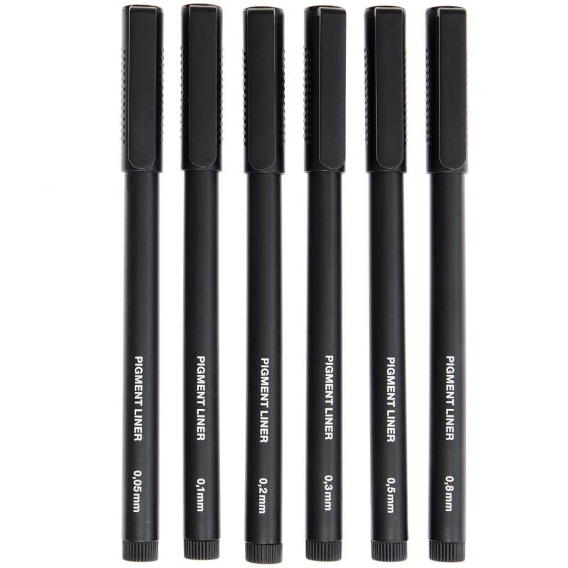 Paper Poetry Pigment Liner schwarz 6 Stifte von Rico Design