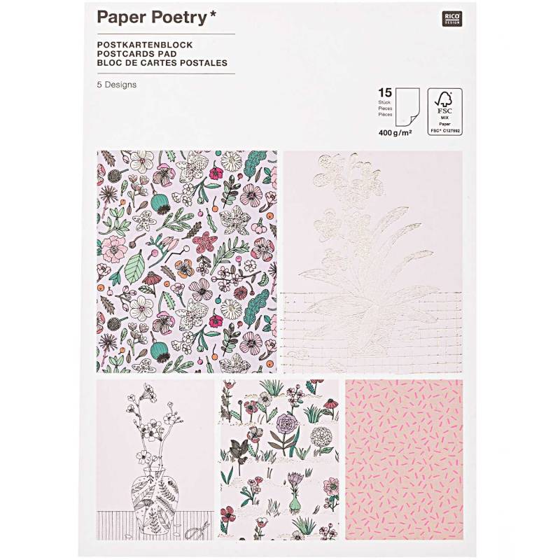 Paper Poetry Postkartenblock Hygge Flowers 12,5x17,6cm von Rico Design