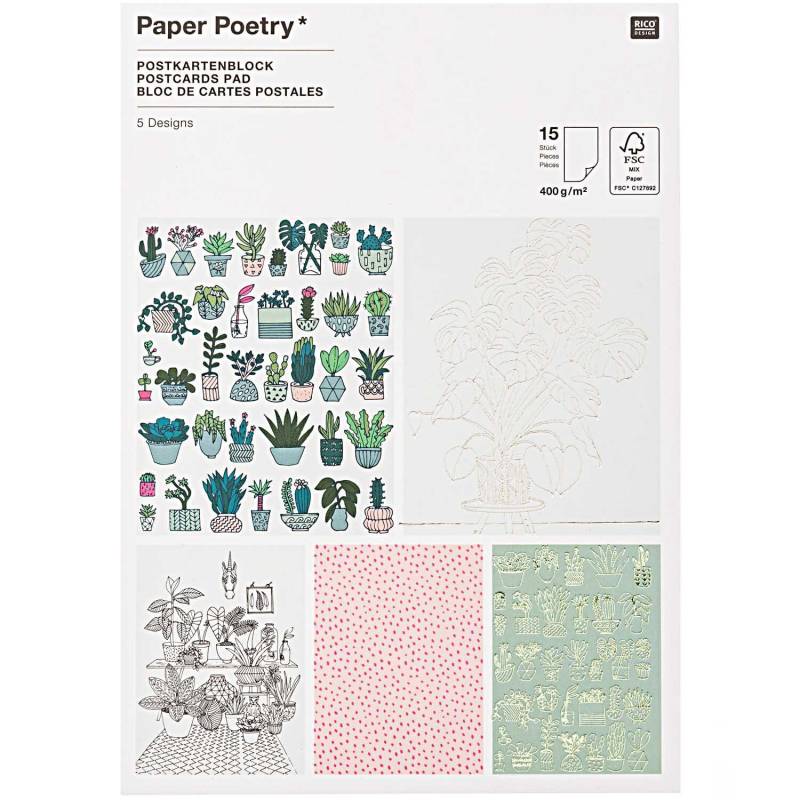 Paper Poetry Postkartenblock Hygge Plants 12,5x17,6cm von Rico Design