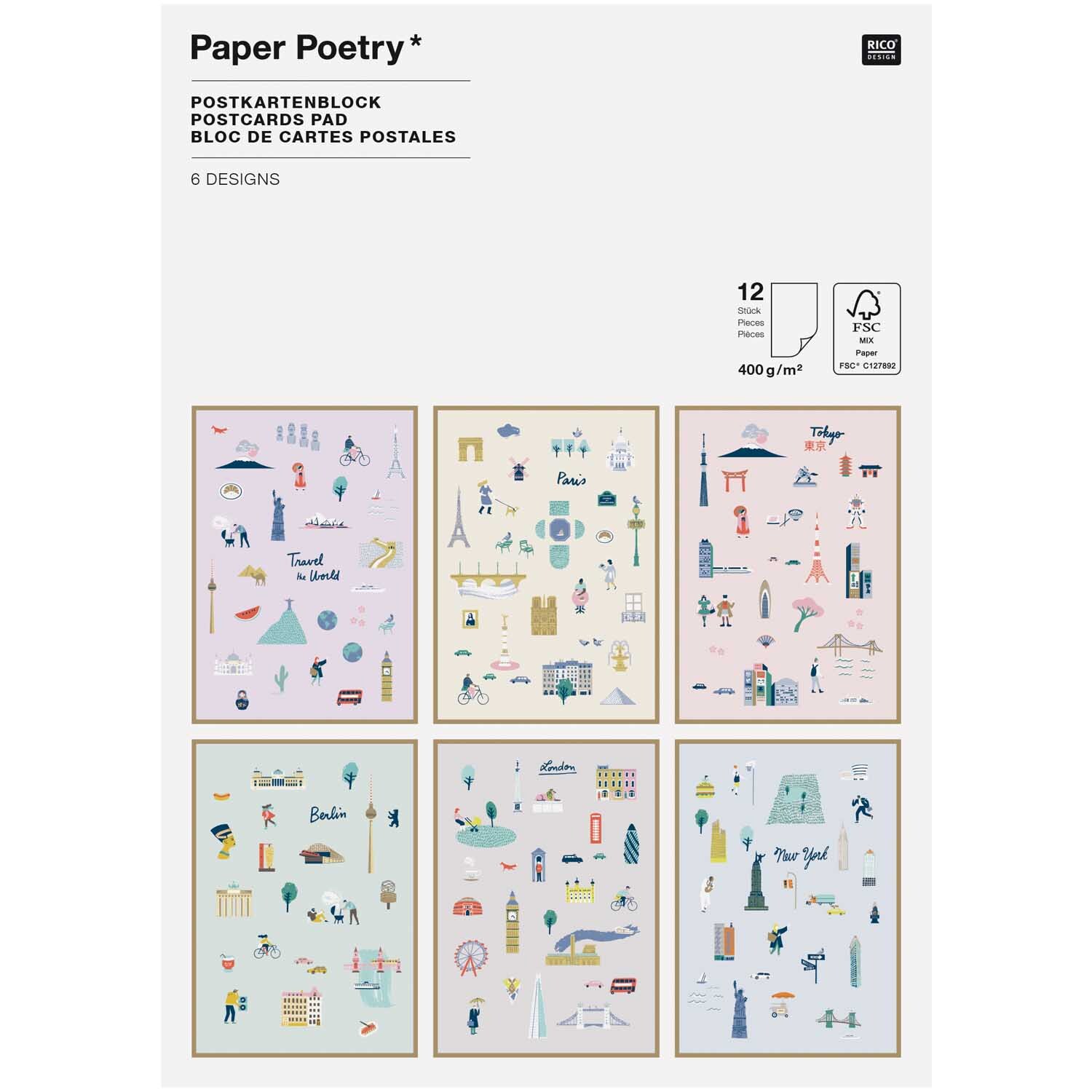 Paper Poetry Postkartenblock Travel the World 12 Stück Paper Poetry Postkartenblock Travel the World 12 Stück von Rico Design