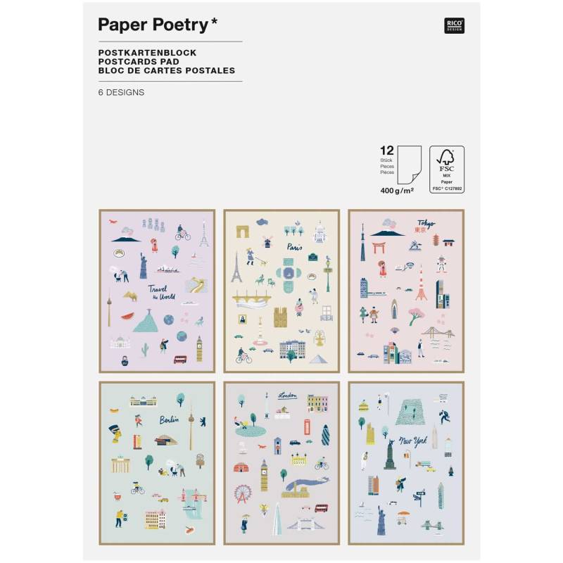 Paper Poetry Postkartenblock Travel the World 12 Stück von Rico Design