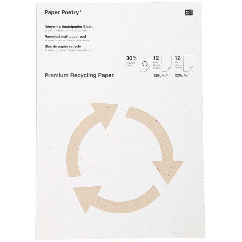 Paper Poetry Premium Bastelblock Recyclingpapier A4 24 Blatt von Rico Design