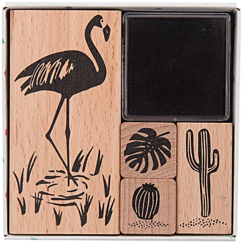 Paper Poetry Stempelset Tropical Spring Flamingo 4 Stück von Rico Design