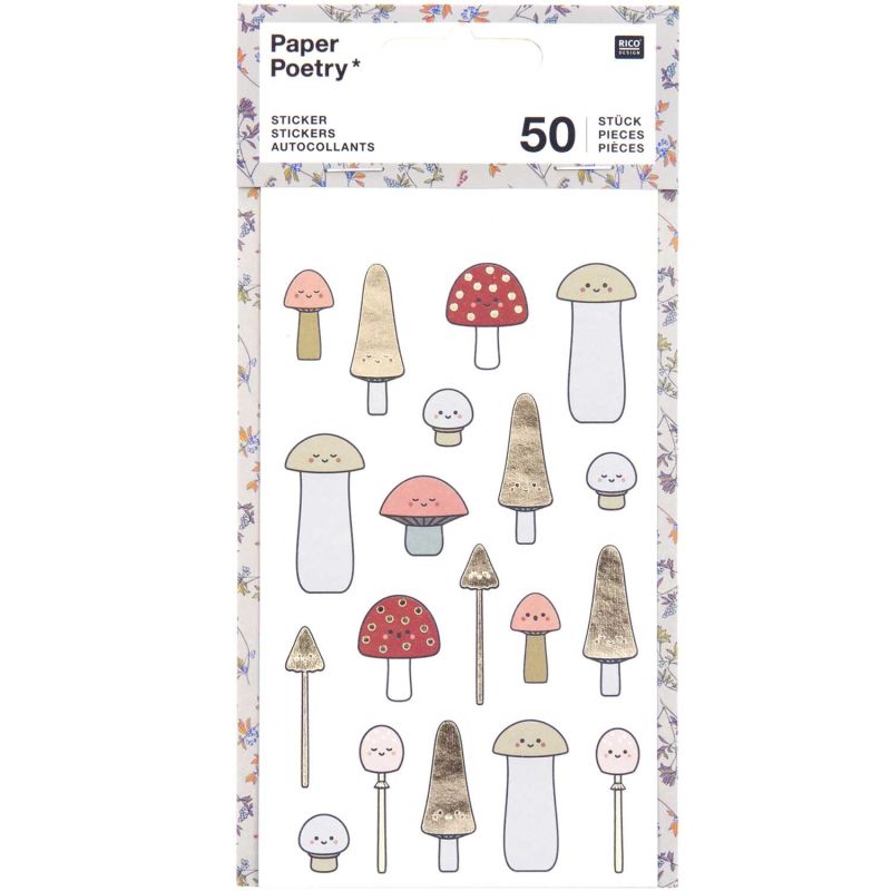 Paper Poetry Sticker Pilze Kawaii 4 Blatt von Rico Design