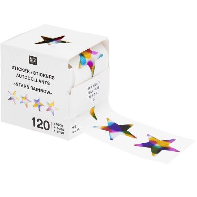 Paper Poetry Sticker Sterne Rainbow Ø 2,5cm 120 Stück auf der Rolle von Rico Design