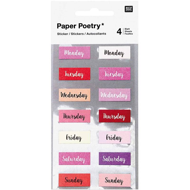 Paper Poetry Sticker Wochentage rosa 56 Stück von Rico Design