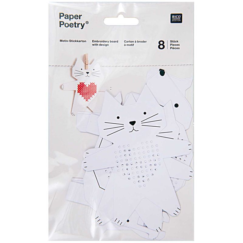 Paper Poetry Stickkarton Hund-Katze-Schnecke-Pferd von Rico Design
