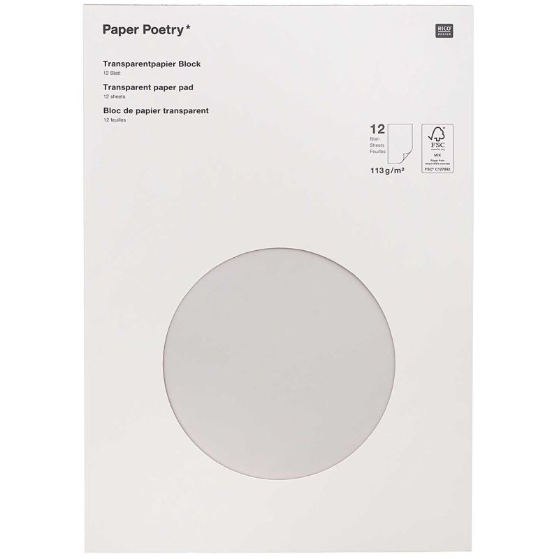 Paper Poetry Transparentpapierblock 21x29,5cm 12 Blatt von Rico Design