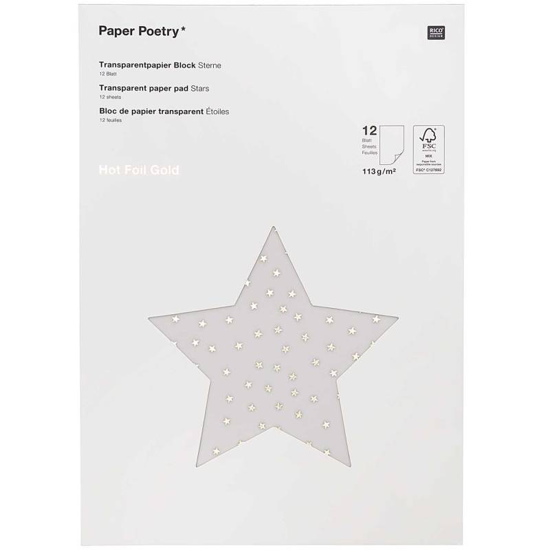 Paper Poetry Transparentpapierblock Sterne gold 21x29,5cm 12 Blatt von Rico Design