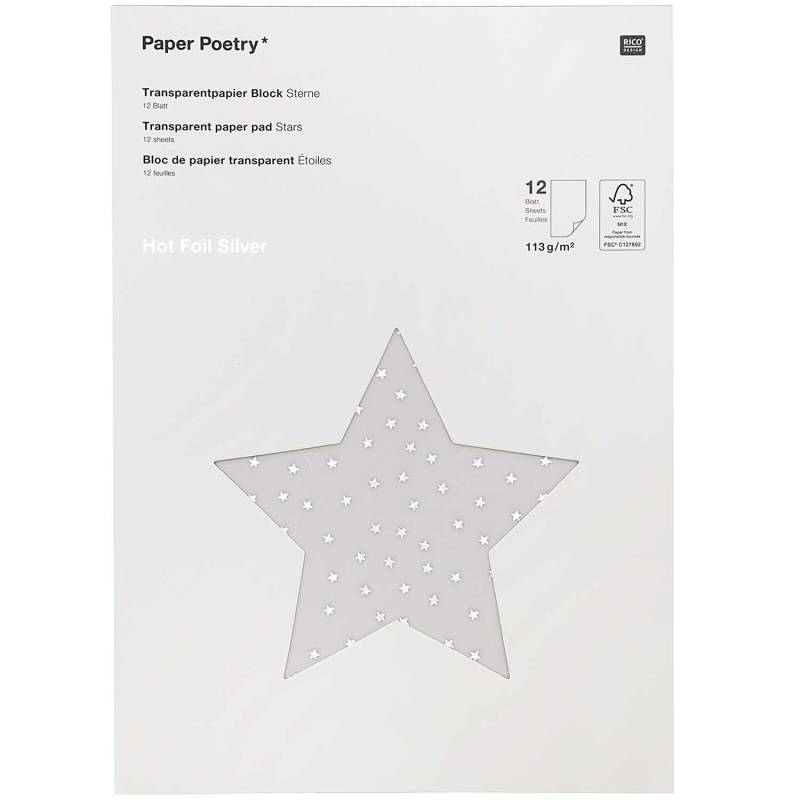 Paper Poetry Transparentpapierblock Sterne silber 21x29,5cm 12 Blatt von Rico Design