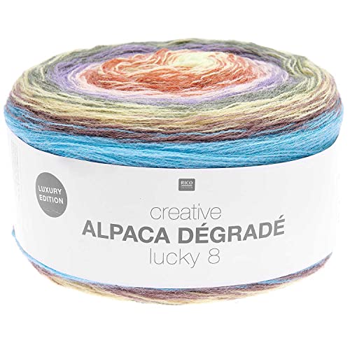 Bobbel Alpaka Wolle Farbverlauf Rico Creative Alpaca Degrade Lucky 8 Color 12, 200g Farbverlaufswolle zum Häkeln oder Stricken von Rico Design